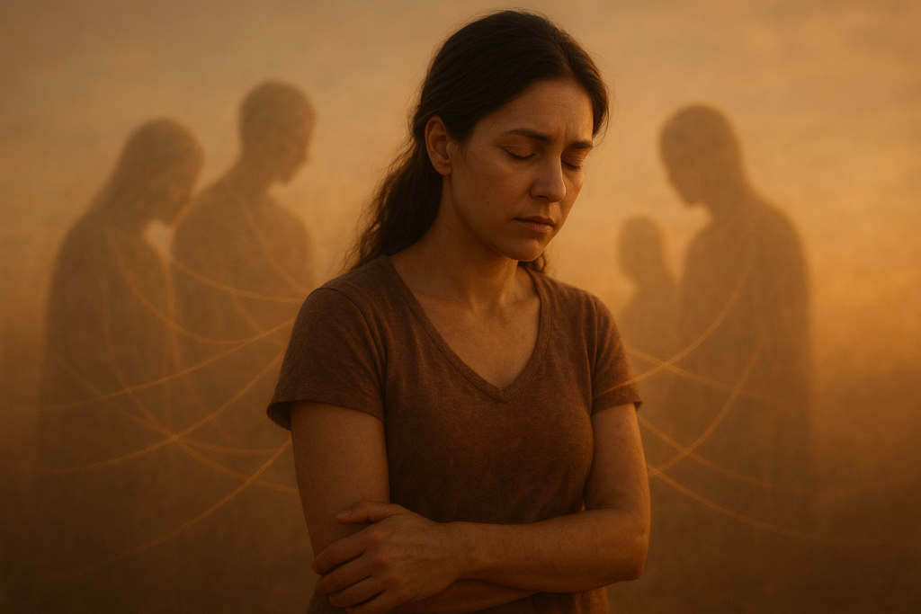 Woman appearing strong and composed while quietly carrying emotional weight.