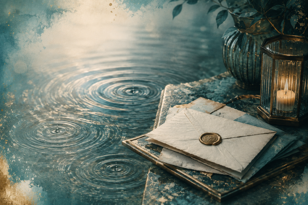 Patterns, Promises, and the Search for Clarity Letters beside candlelight and water ripples symbolising reflection, broken promises, emotional confusion and addiction-related relationship patterns